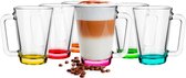 Glasmark Theeglazen/koffie glazen met gekleurde basis - transparant glas - 18x stuks - 250 ml