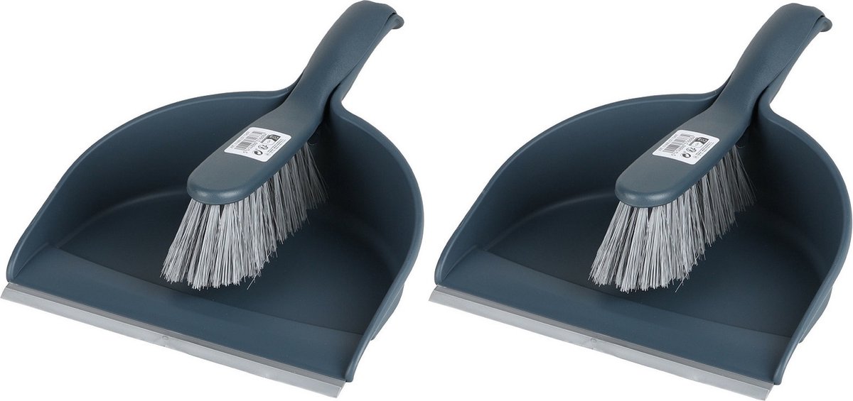 Goedkoopste Urban Living Stoffer en blik set - 2x - donkerblauw - zachte borstel - kunststof - 32 x 22 cm