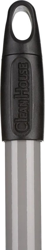 Grijze steel met zwart handvat met 'CLEAN HOUSE' logo en ophangoog.