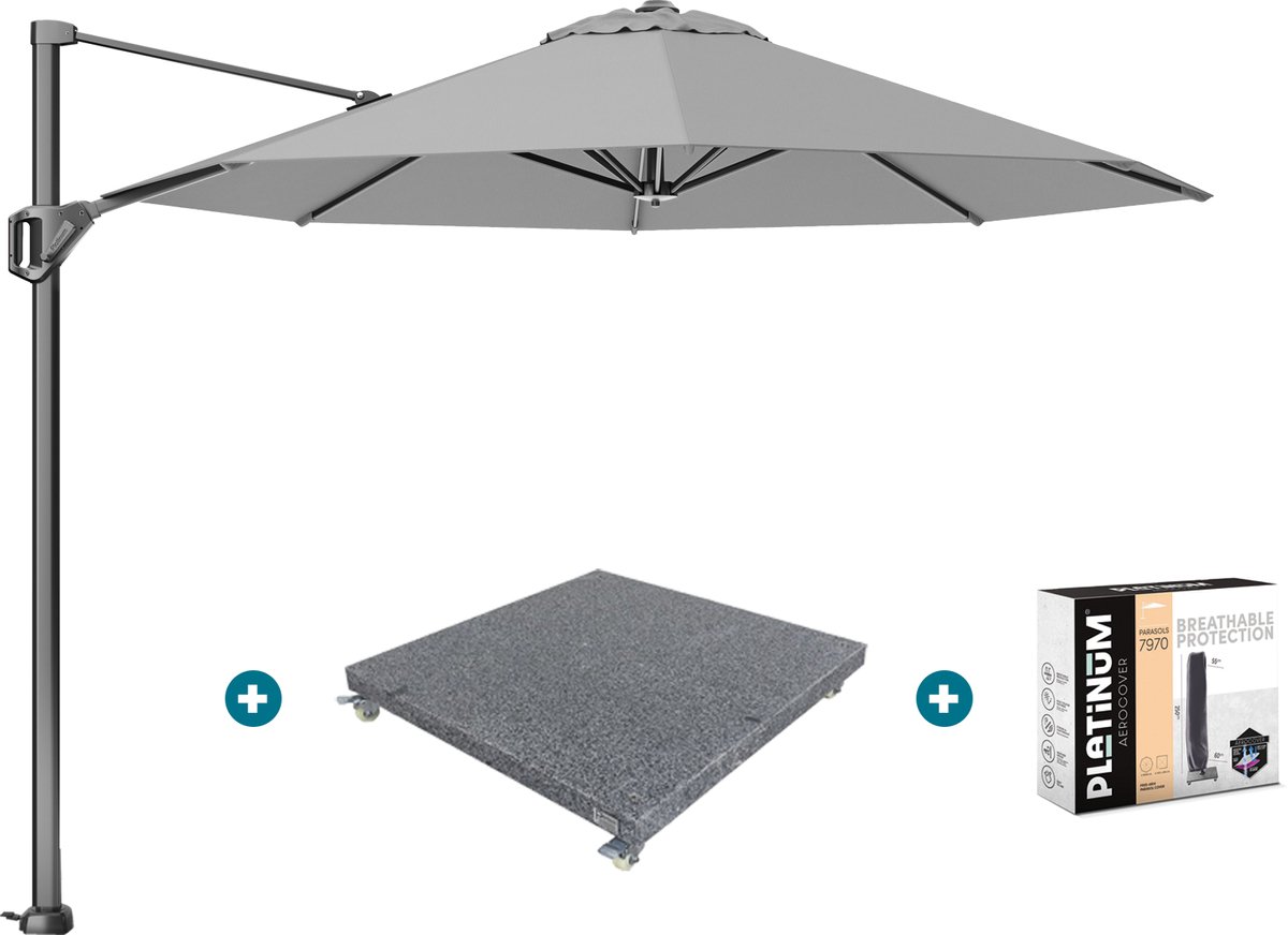Platinum Voyager ronde zweefparasol T1 3 m. - Light Grey met voet en hoes
