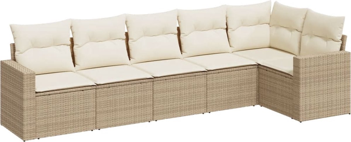 vidaXL 6-delige - Loungeset - met - kussens - poly - rattan - beige