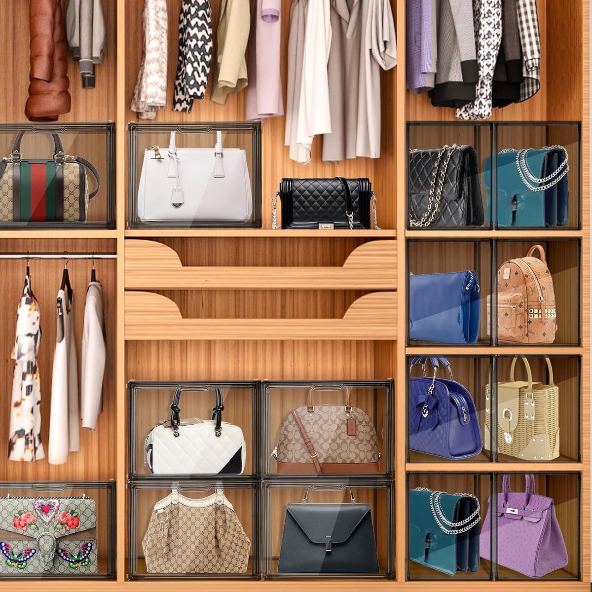 ROLLWAY Lot De 5 Sacs De Rangement Réglables Pour Sacs à Main - Organisateur De Sacs à Main - Étagère De Rangement En Acrylique - Cloison De Séparation - Étagère D'armoire