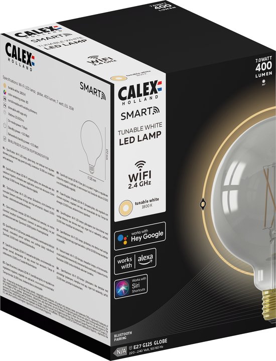 Calex Smart LED Lamp - Wifi Filament Verlichting - Globe 12,5cm - E27 - Slimme Bulb - Dimbaar - 7W