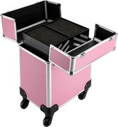 SureDeal® - Trousse de maquillage - Chariot - Organisateur - Rose - Valise de voyage à Roues - Beauty Case - Cadeau femme - 34x24x45 cm