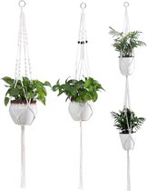 Macramé plantenhangers, 3-delige set voor plantenhouders, hangende bloempot met katoenen touw met parels, kwastjes voor plafond, buiten, tuin, woondecoratie