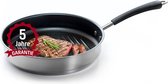Grillpan, rond, 26 cm, pan gecoat voor inductie en andere fornuizen, steakpan, ovenbestendig, vaatwasmachinebestendig