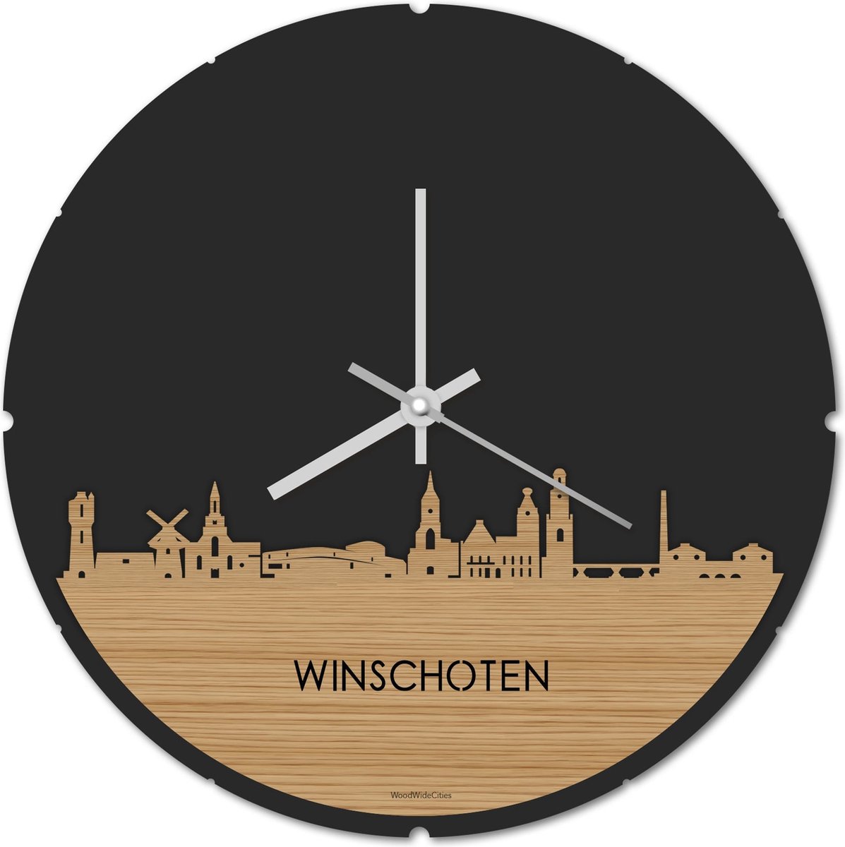 Skyline Klok Rond Winschoten Bamboe hout - Ø 44 cm - Stil uurwerk - Wanddecoratie - Meer steden beschikbaar - Woonkamer idee - Woondecoratie - City Art - Steden kunst - Cadeau voor hem - Cadeau voor haar - Jubileum - Trouwerij - Housewarming -
