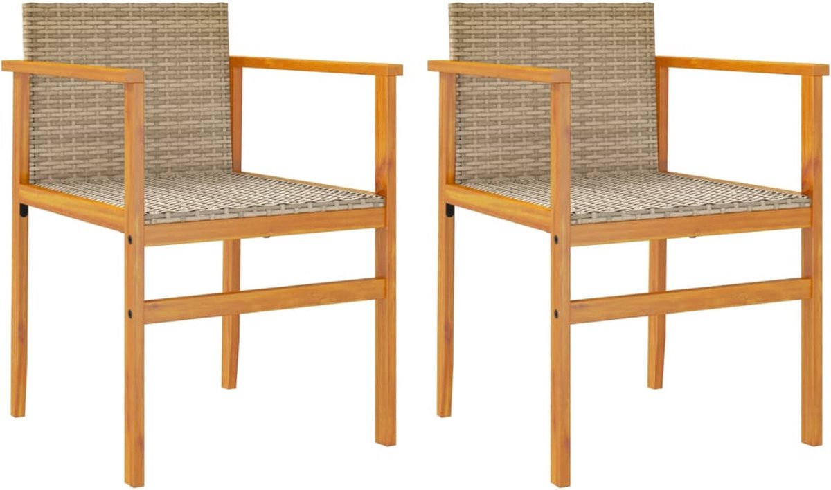 vidaXL - Tuinstoelen - 2 - st - poly - rattan - en - massief - hout - beige