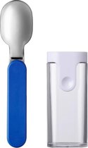 Klaplepel Ellipse - herbruikbare lepel om mee te nemen - klaplepel voor yoghurtbekers - reisbestek - inclusief opbergetui - roestvrij staal - levendig blauw