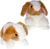 2x stuks pluche knuffel konijn bruin/wit 18 cm - Konijnen dieren knuffels