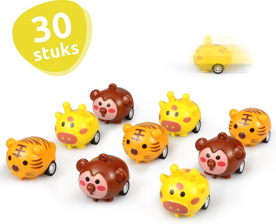 Tien terugtrek beestjes: giraffen, tijgers en apen. 30 stuks.
