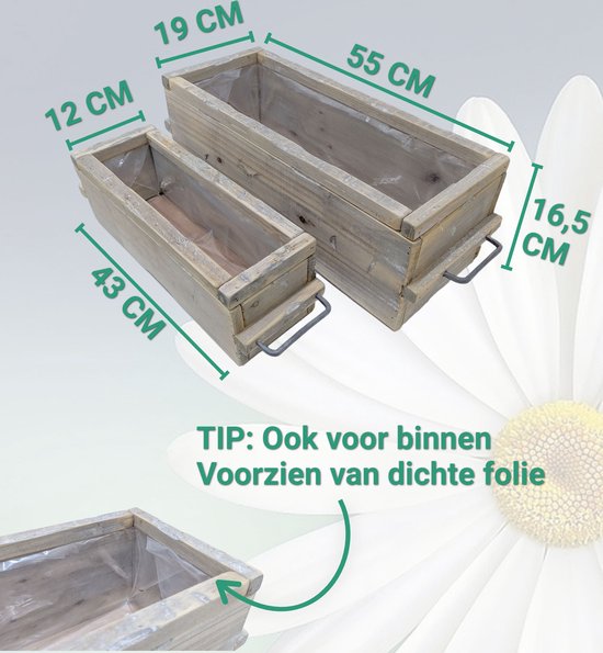 Plantenbakken voor buiten en binnen – 2 houten planten bakken rechthoek | GerichteKeuze