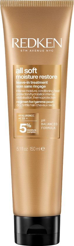 Redken - All Soft Leave-In Treatment - Hydraterende & Hittebeschermende Leave-In Treatment voor Droog & Uitgedroogd Haar - Met Hyaluronzuur & Arganolie - Vegan - 150ML
