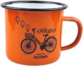 Emaille stalen mok 350ml - Oranje bike and balloons