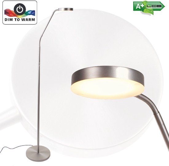 Staande leeslamp Comfort LED | vloerlamp | 135 cm | staal / grijs | dim to warm | dimmer | funtionele trendy / moderne staande lamp