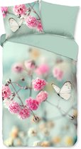 Good Morning Dekbedovertrek "bloemen en vlinders" - Mint - (140x200/220 cm) - Katoen