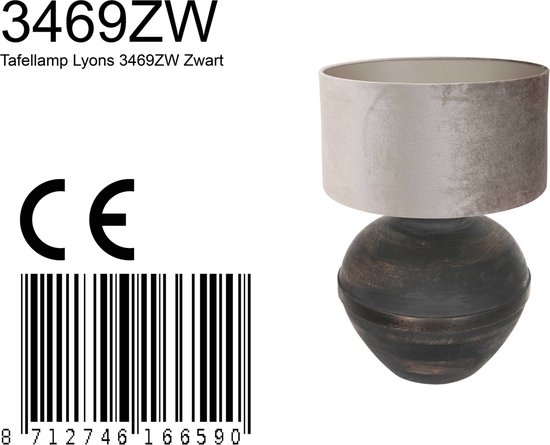 Anne Light and home tafellamp Lyons - zwart - hout - 40 cm - E27 fitting - 3469ZW