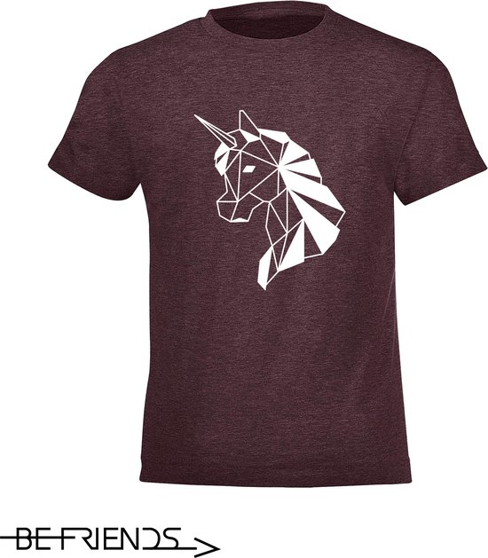 Be Friends T-Shirt - Unicorn - Kinderen - Bordeaux - Maat 10 jaar