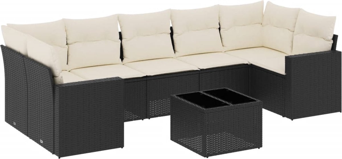 vidaXL 8-delige - Loungeset - met - kussens - poly - rattan - zwart