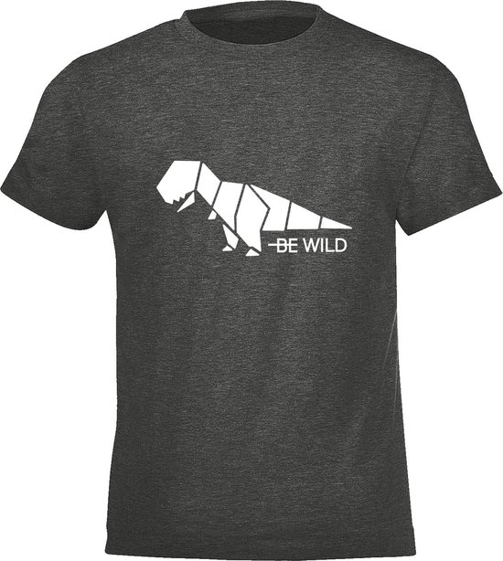 Be Friends T-Shirt - Be wild dino - Kinderen - Donker grijs - Maat 1-2 jaar