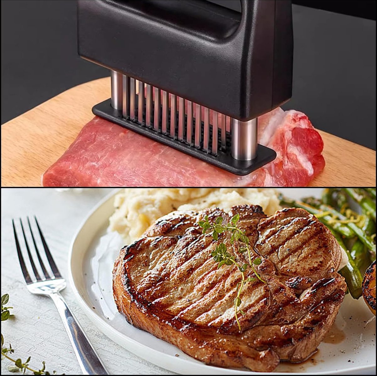 Roestvrij stalen steaker, vlees, tenderizer, 48 naalden, meat tenderizer, zachtmaker met handvat, vleesmalmaker met ultrascherpe messen, keukengerei voor kip, rundvlees en varken