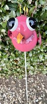 Metalen deco tuinsteker "vogel" - roze - hoogte 70 x 18 x 2 cm - Tuinaccessoires - Tuindecoratie – Tuinstekers