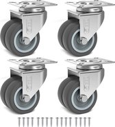 GBL Heavy Duty Castor Wheels + Screws - 50mm Up to 200kg - 4 Pack No Floor Marks Silent Castor for Furniture - Rubber Covered Trolley Wheels - Silver Casters