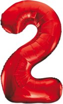 LUQ - Cijfer Ballonnen - Cijfer Ballon 2 Jaar rood XL Groot - Helium Verjaardag Versiering Feestversiering Folieballon