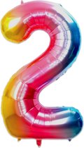 LUQ - Cijfer Ballonnen - Cijfer Ballon 2 Jaar Regenboog XL Groot - Helium Verjaardag Versiering Feestversiering Folieballon