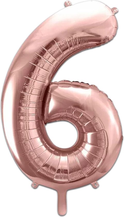 Een rose gouden cijfer 6 ballon.