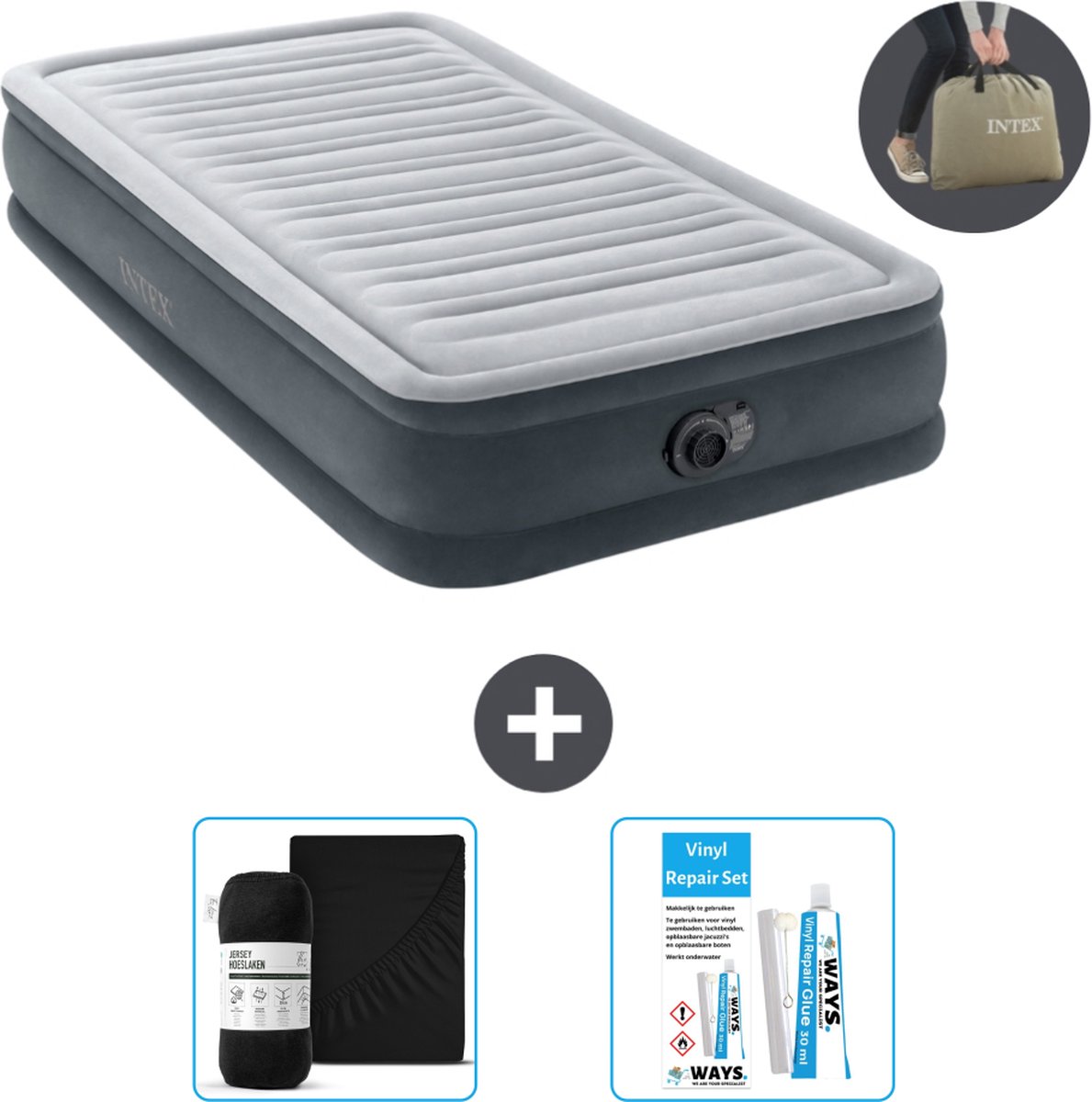Intex Luchtbed - 1 Persoons - 99 x 191 x 33 cm - Grijs - Inclusief pomp - Accessoires CB18