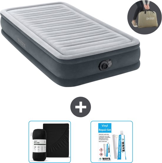 Intex Luchtbed - 1 Persoons - 99 x 191 x 33 cm - Grijs - Inclusief pomp - Hoeslaken en Reparatieset