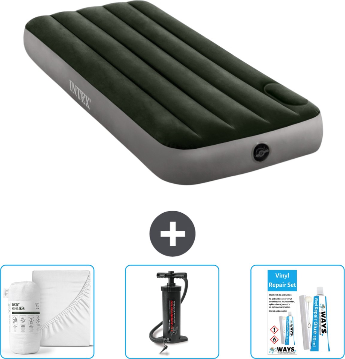 Intex Luchtbed - 1-Persoons - 76 x 191 x 25 cm - Groen - Accessoires CB3