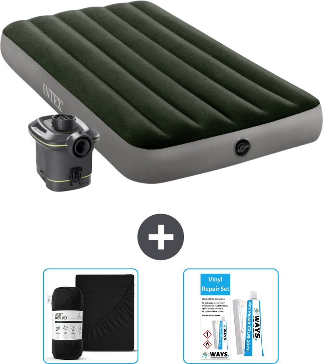 Intex Luchtbed - 1-Persoons - 99 x 191 x 25 cm - Groen - Inclusief pomp - Accessoires CB18