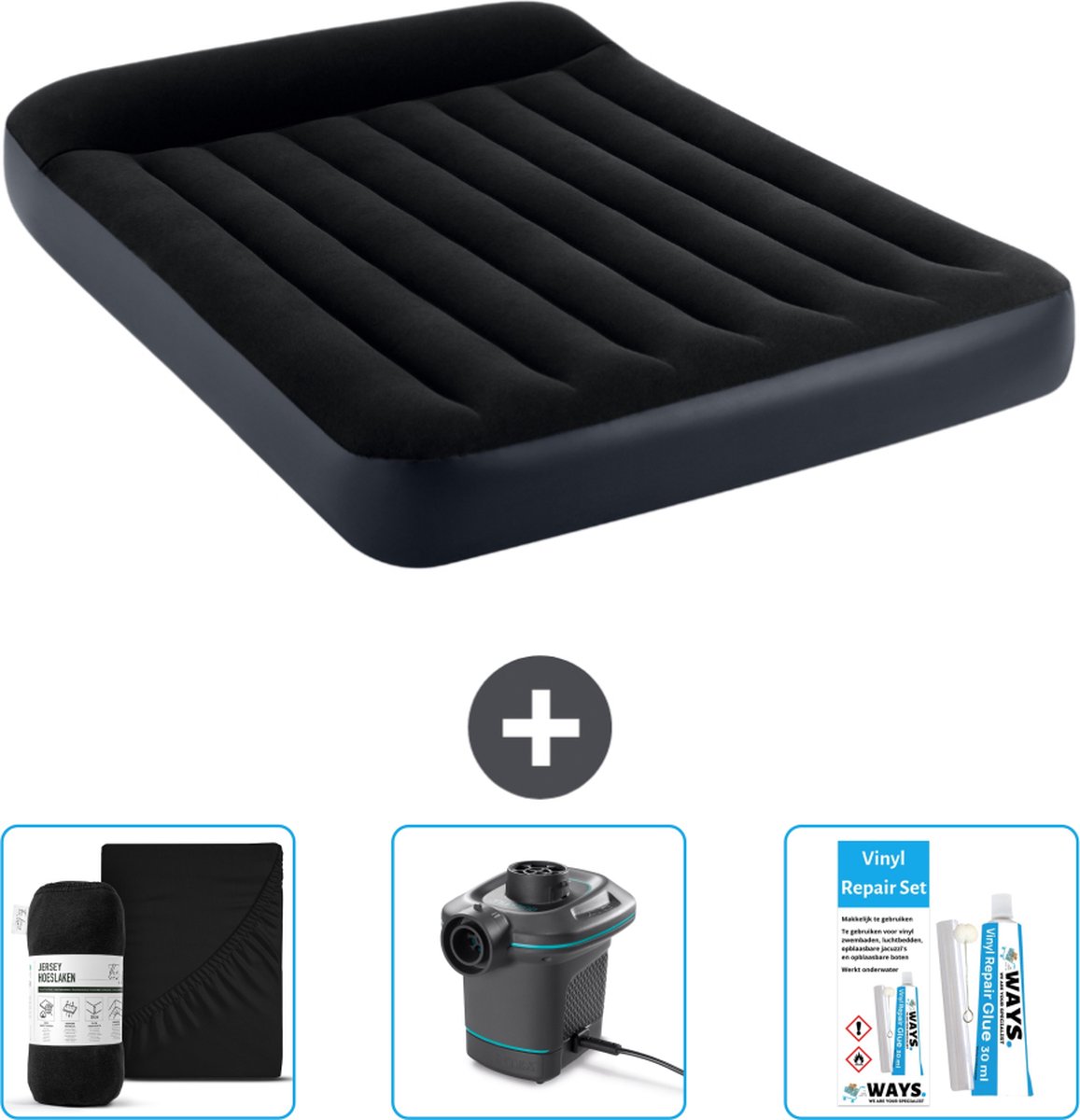 Intex Luchtbed - Twijfelaar - 137 x 191 x 25 cm - Donkerblauw - Inclusief Accessoires CB8
