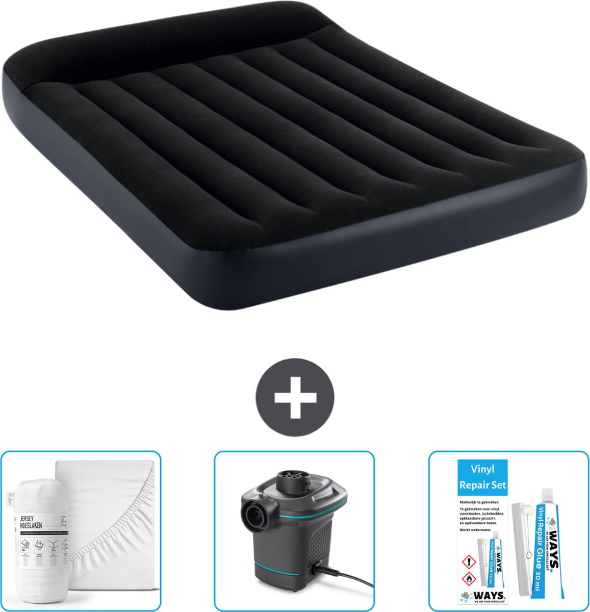 Intex Luchtbed - Twijfelaar - 137 x 191 x 25 cm - Donkerblauw - Inclusief Accessoires CB4
