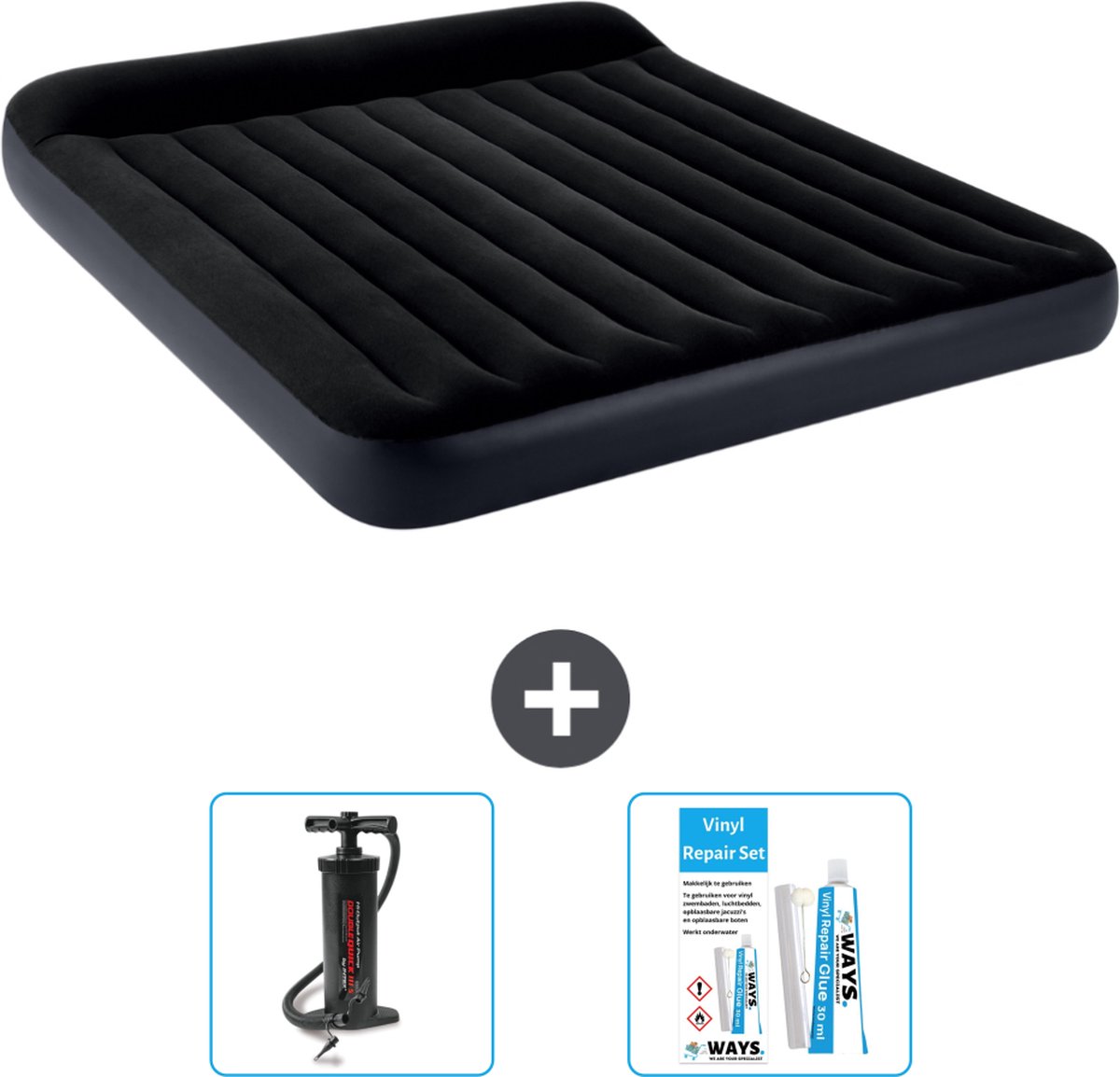 Intex Luchtbed - 2-Persoons - 183 x 203 x 25 cm - Donkerblauw - Inclusief Pomp en Reparatieset