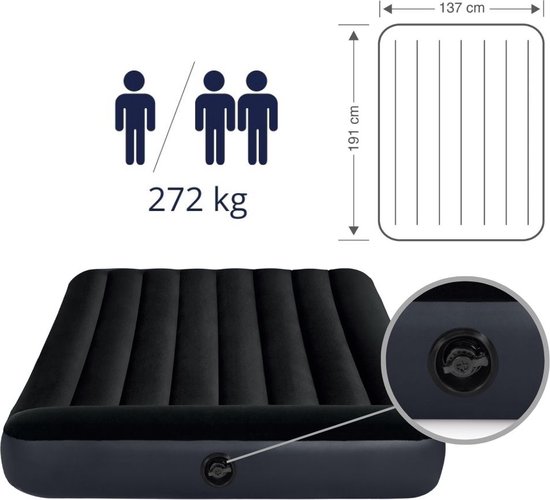 Intex Luchtbed - Twijfelaar - 137 x 191 x 25 cm - Donkerblauw - Inclusief Pomp en Reparatieset van Intex — afbeelding 5
