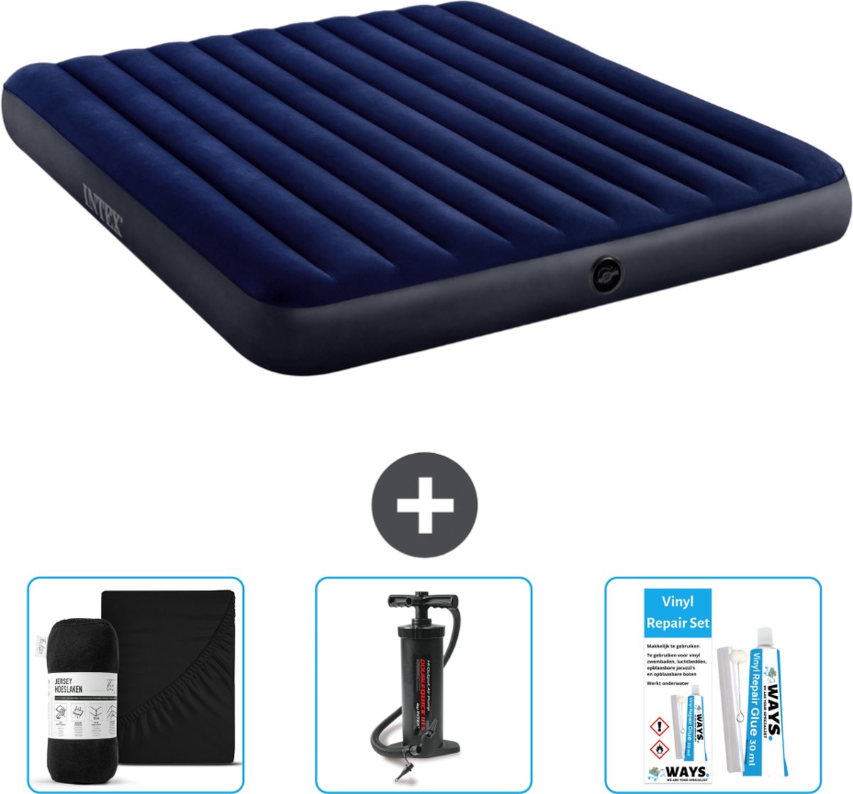 Intex Luchtbed - 2-Persoons - 183 x 203 x 25 cm - Blauw - Inclusief Accessoires CB7