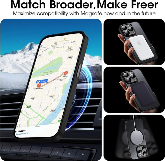 Casemania Hoesje Geschikt voor Apple iPhone 15 Pro Max - Zwart - Matte Armor Back Cover - Geschikt voor MagSafe - Extra Sterk