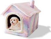 Bastix - Kattenholbed, wasbaar hondenbed, warm en gezellig pluche katteniglo, opvouwbaar, comfortabel huisdierhuis, huisdierbed met antislip bodem (M, roze)