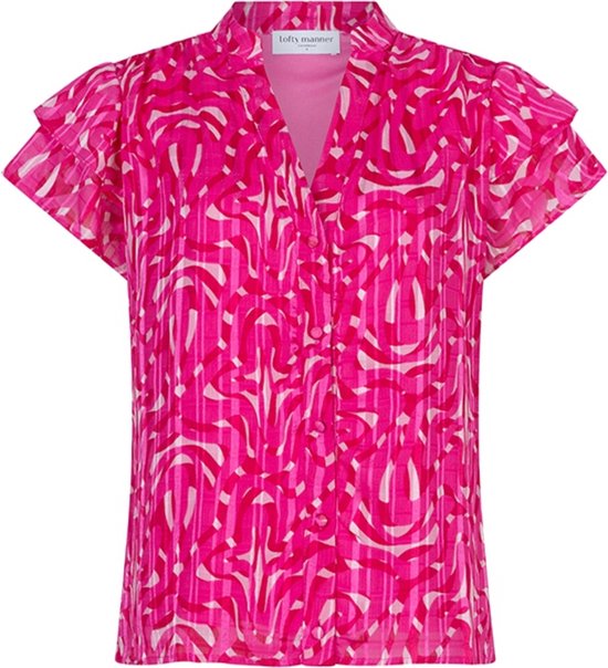 Lofty Manner Blouse Blouse Izabella Pd01 312 Pink Swirl Print Dames Maat - XL