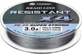 RESISTANT X4 - Gevlochten vislijn / visdraad - 300 Meter - [0,37mm / 22,5kg] - GRIJS