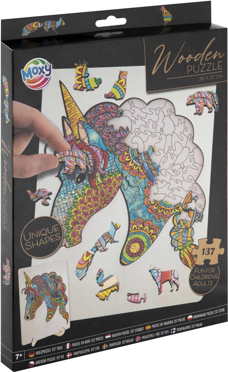 Puzzel hout figuur eenhoorn 137 stukjes