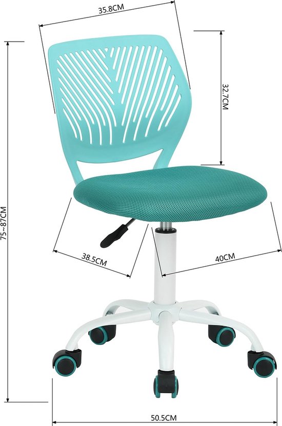 FurnitureR Kleurrijke bureaustoel, modern verstelbaar design, computerstoel, draaibare armloze stoel, kinderkamer, thuiskantoor Task Chair, zwart, M
