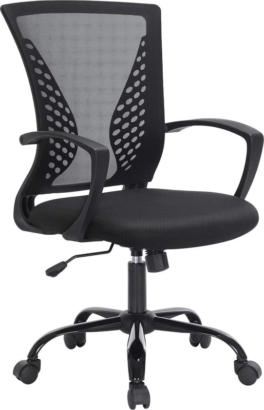 Bureaustoel met kantelfunctie en ademende stof tot 120 kg belastbaar - 64 x 64 x 96 cm (Zwart)