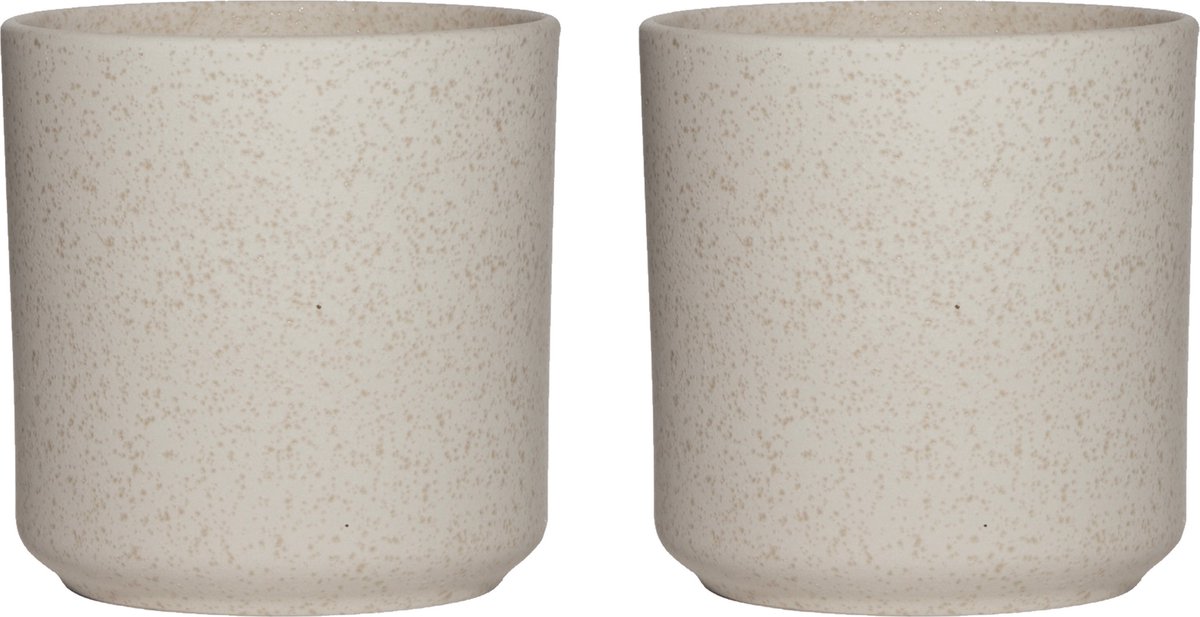 Hakbijl Plantenpot/bloempot Cindy - 2x - wit - keramiek - cilinder - D17 x H17 cm