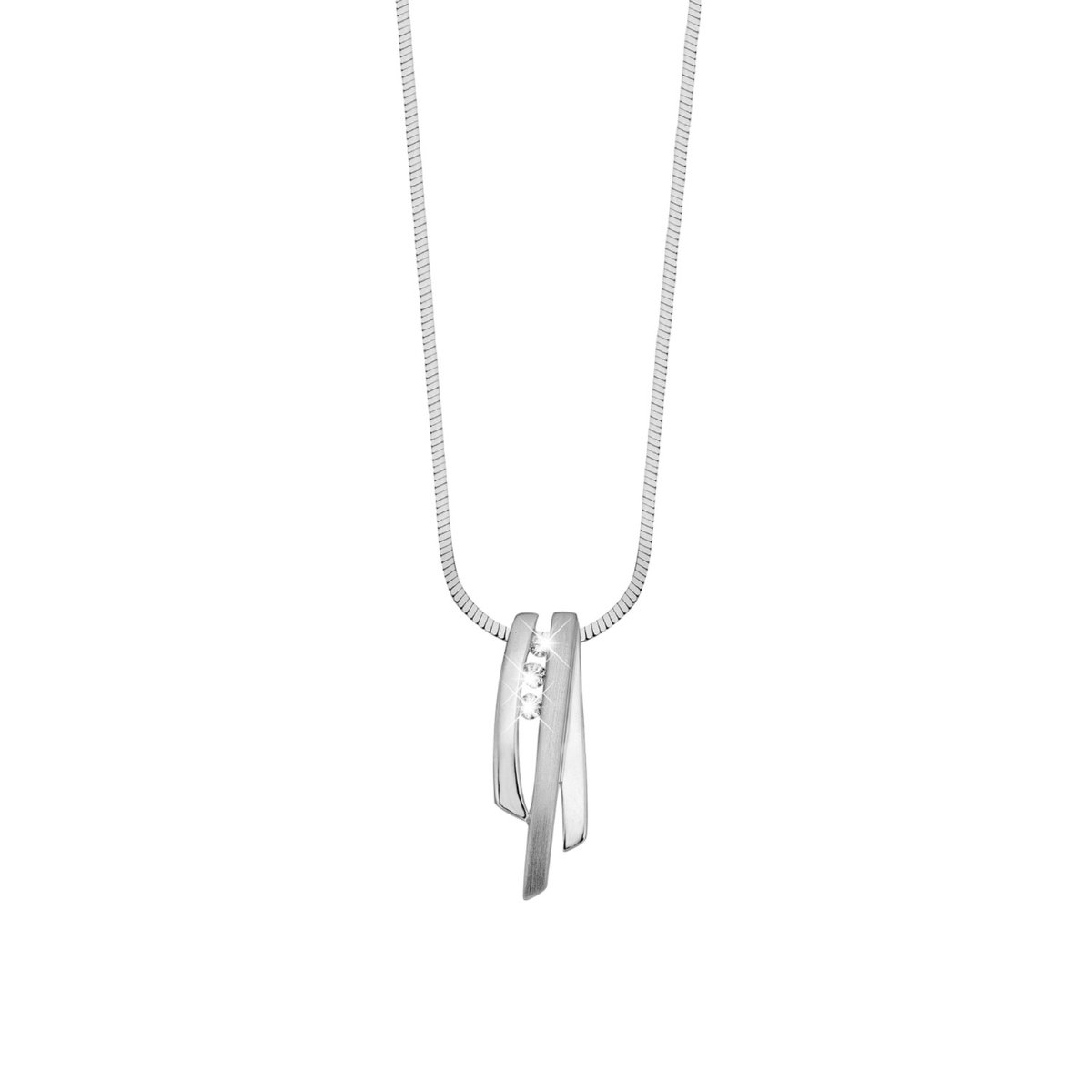 Lucardi Dames Ketting met hanger mat/glans met zirkonia - Echt Zilver - Ketting - Cadeau - 45 cm - Zilverkleurig