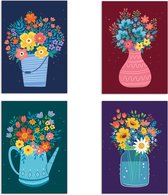 Cartes - Set de 4x cartes postales - Fleurs - Anniversaire