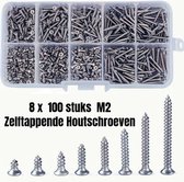 Allernieuwste.nl® Box 800 Stuks Zelftappende Houtschroeven Set M2 Platte Kop - Klasse 6 Vernikkeld Verzonken Puntige Staartafstandsschroeven - Box 800 stuks %%